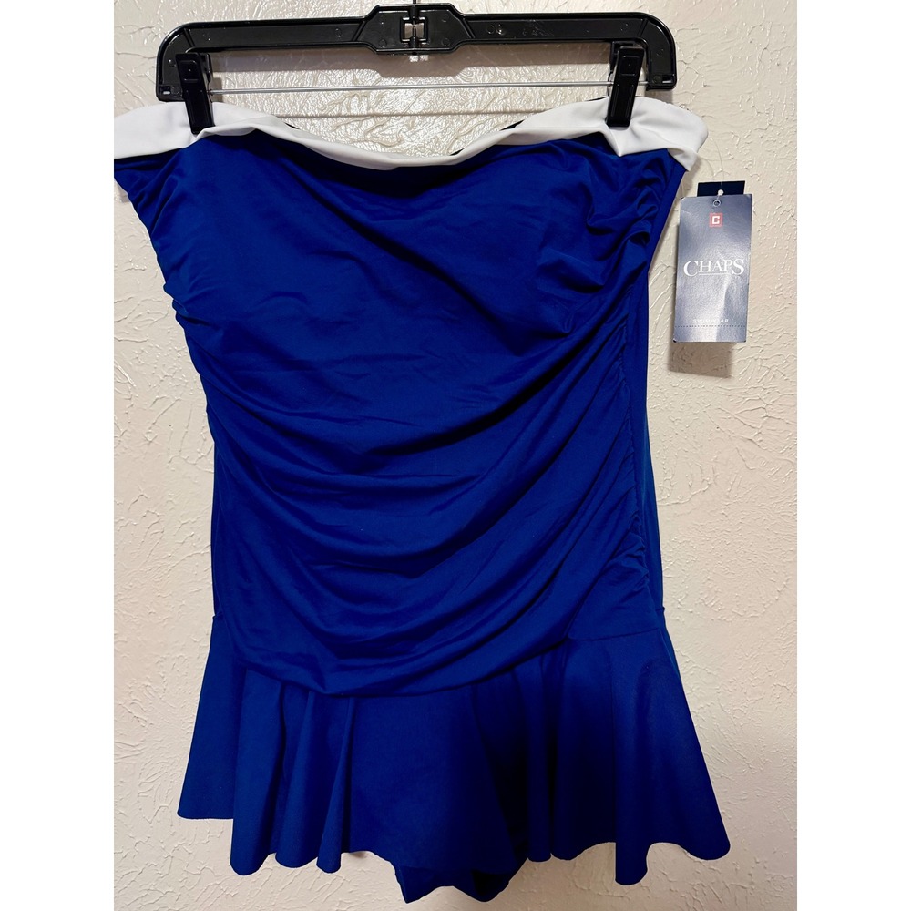 Chaps Womens Ink Blue Ruched Strapless Swim Dress One Piece Swimsuit 18 CH61A12